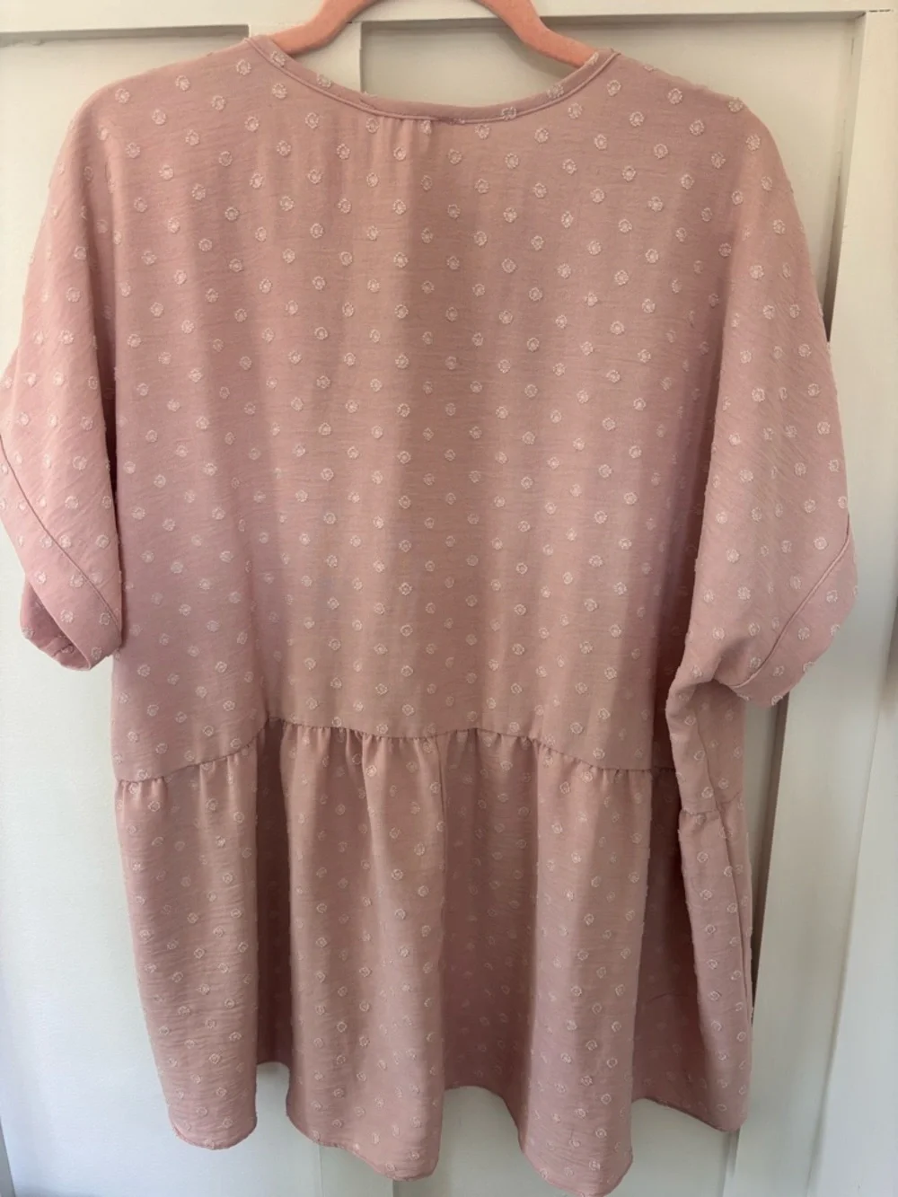 V-Neck Babydoll Tunic Top in Light Dusty Rose 1XL - Picture 3 of 4